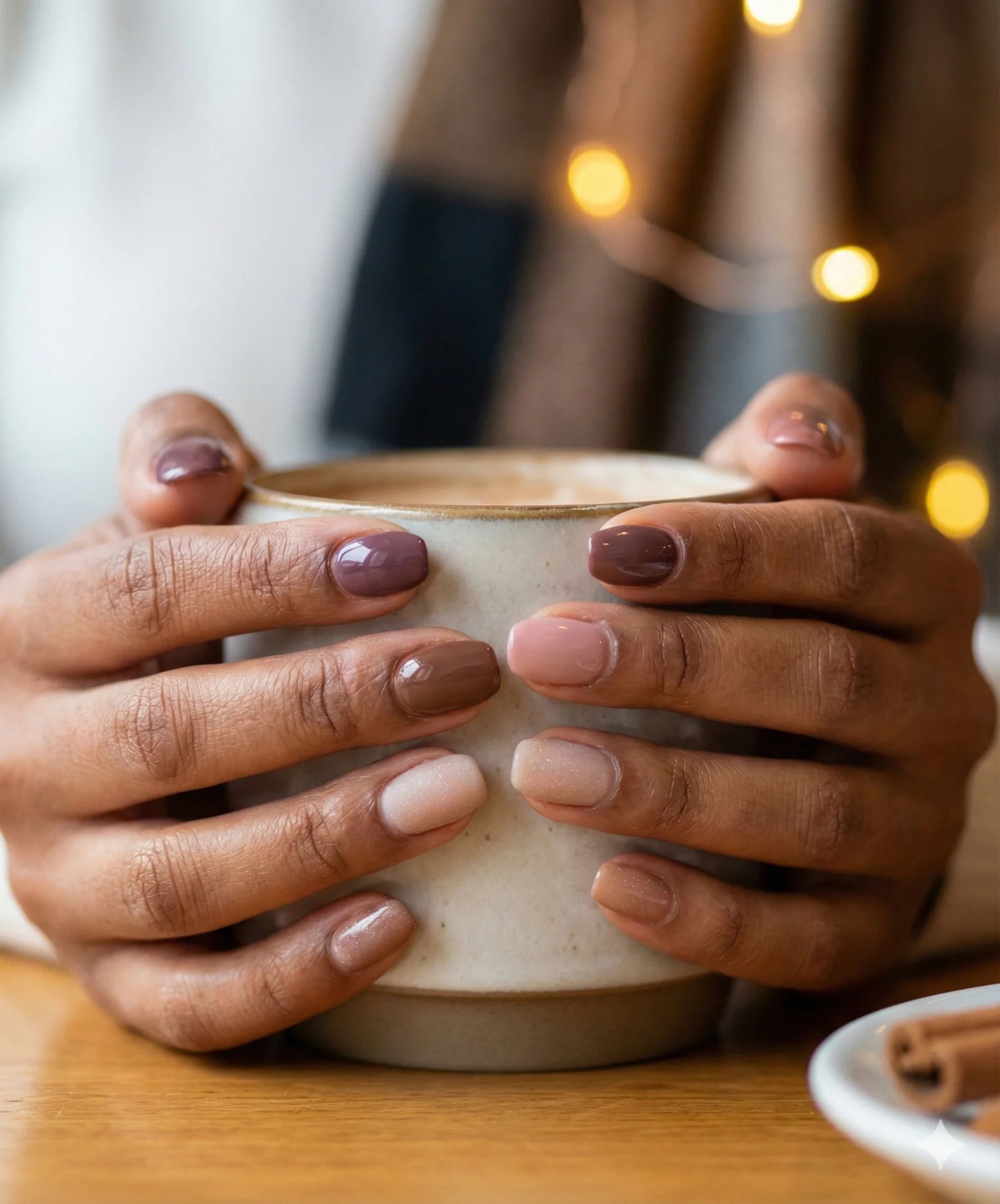 Brown skin cozy multitone winter nails designs
