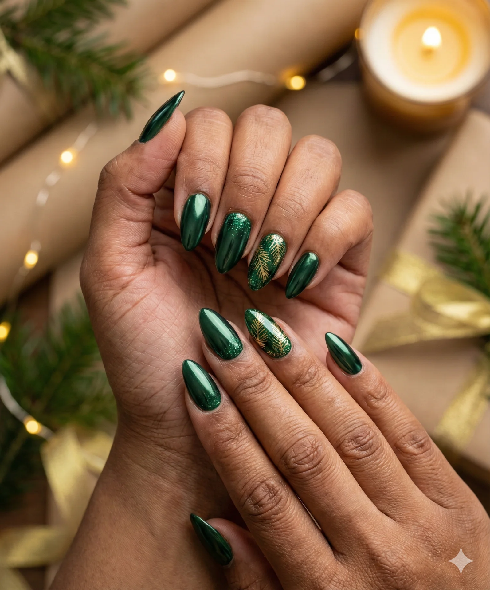 Evergreen holiday chrome nails designs
