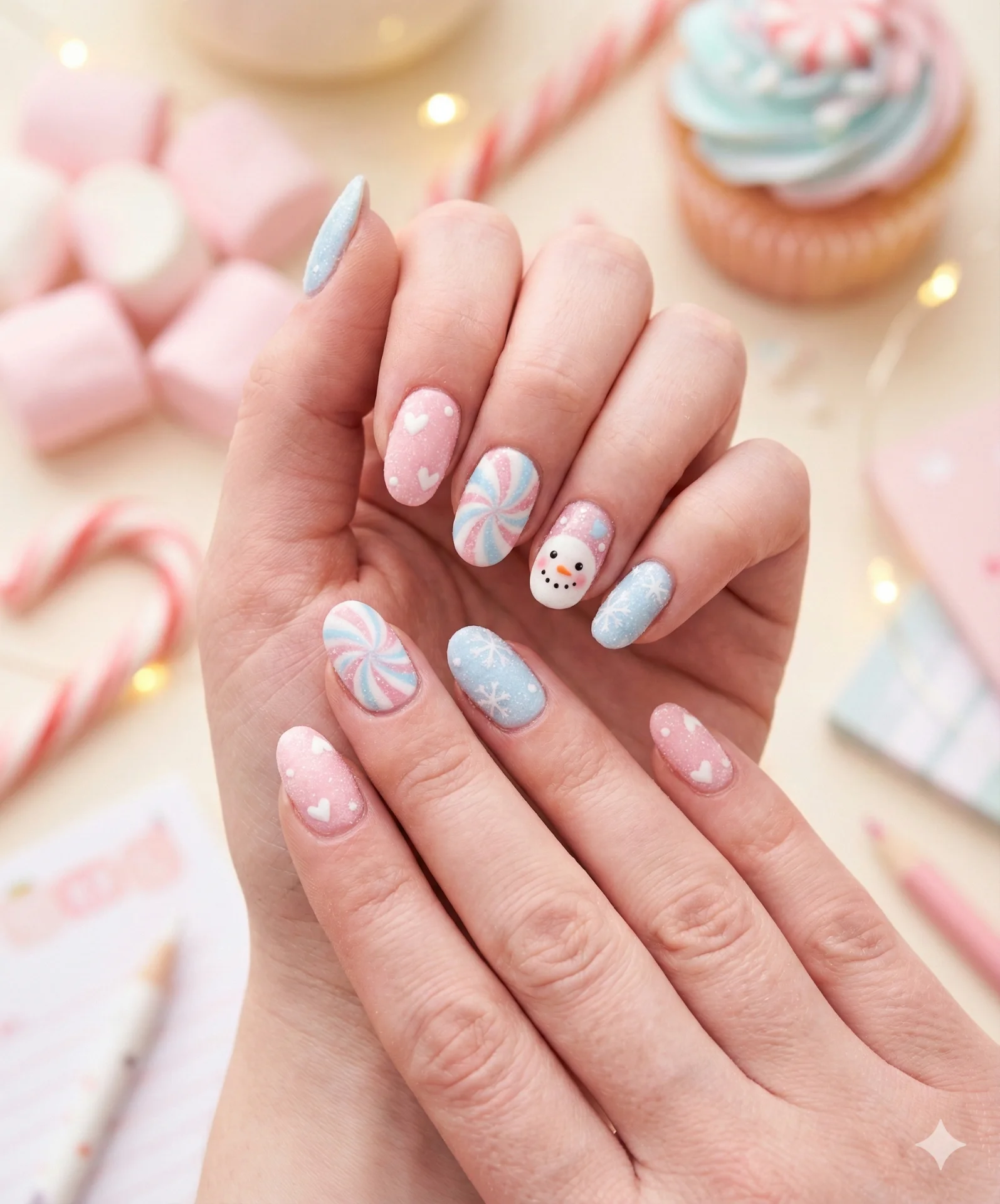 Kawaii sugar sparkle xmas nails designs