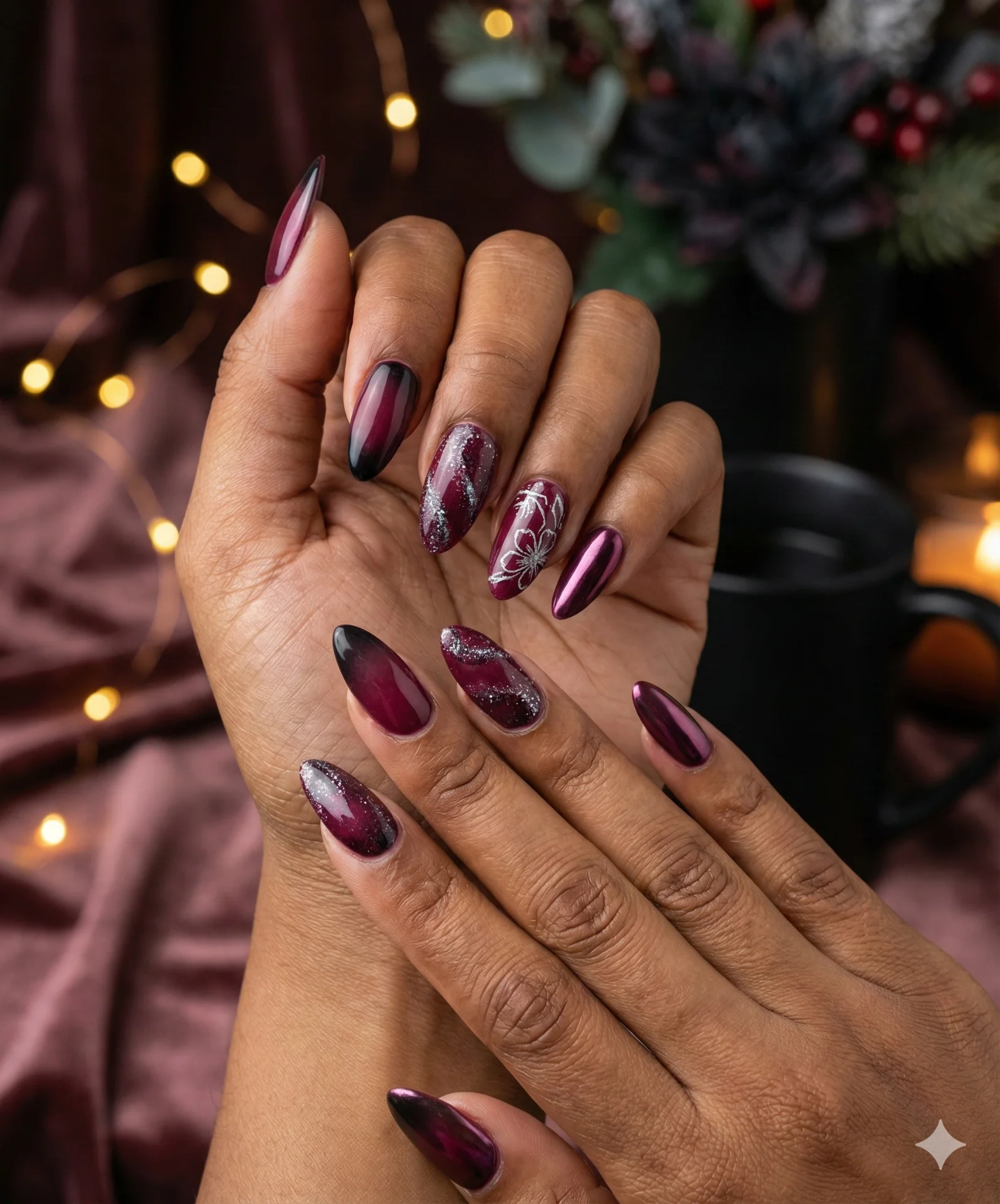 Midnight rose frost pink nails designs