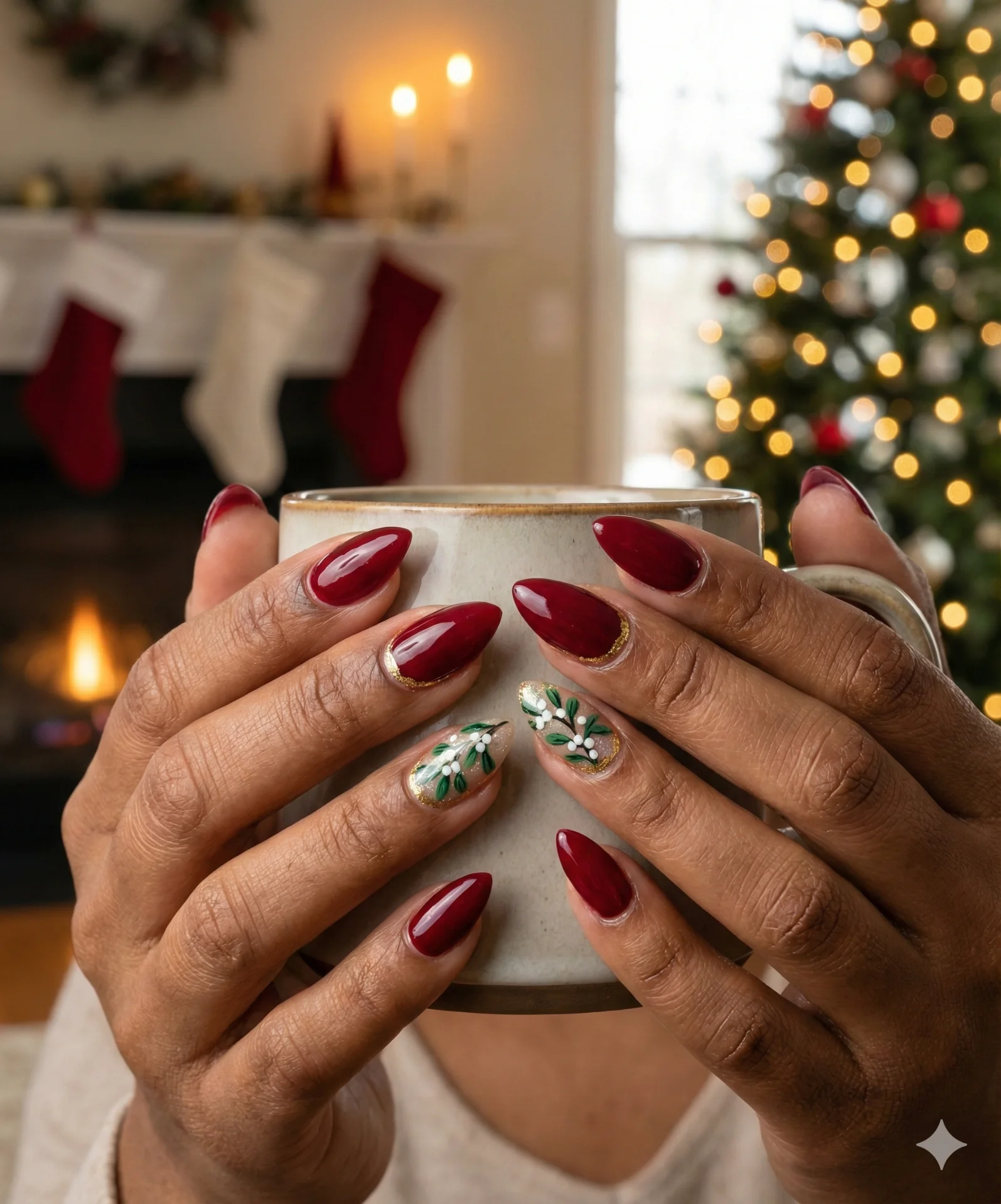 Mistletoe kiss classic Christmas nails designs