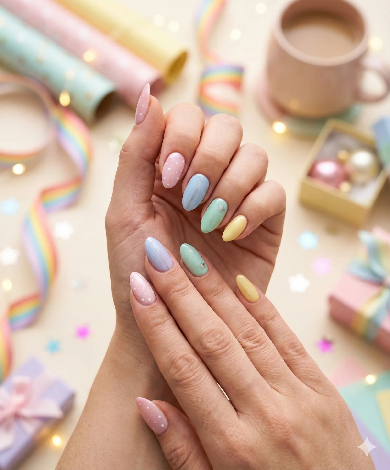 Pastel holiday mix match nails designs