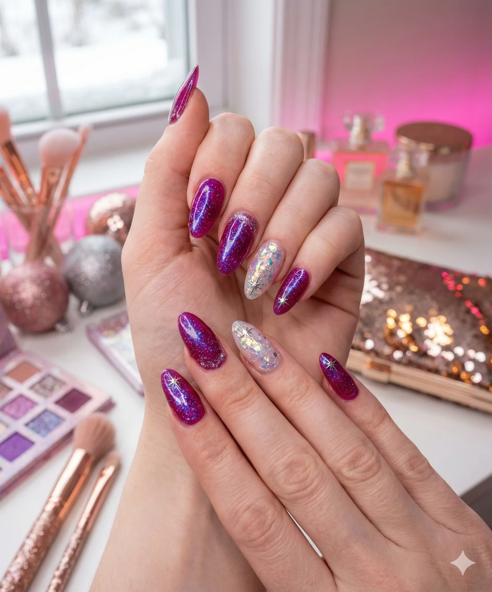 Pink twilight hologlow nails designs