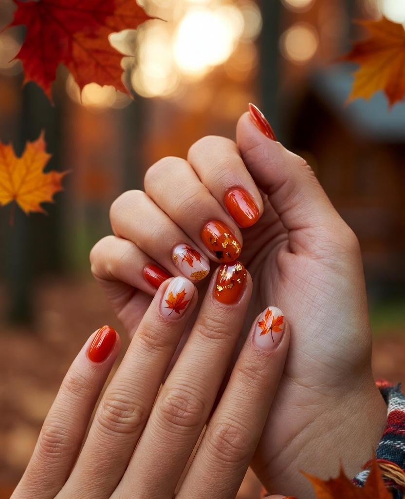 Canadian Autumn Maple Fall Nails Designs