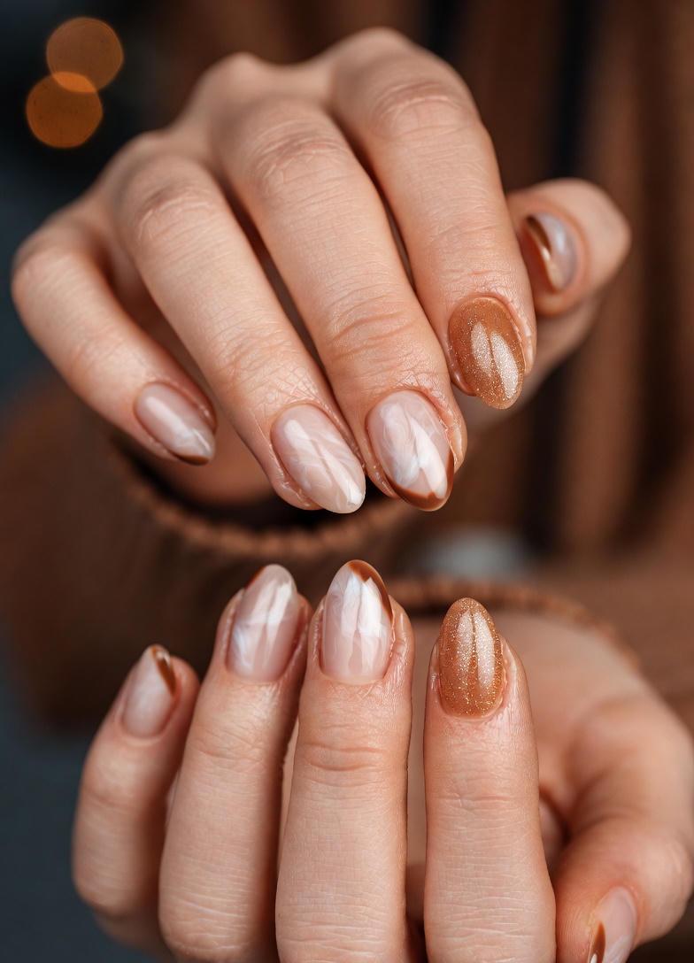 Caramel Hazelnut Latte Fall Nails Designs