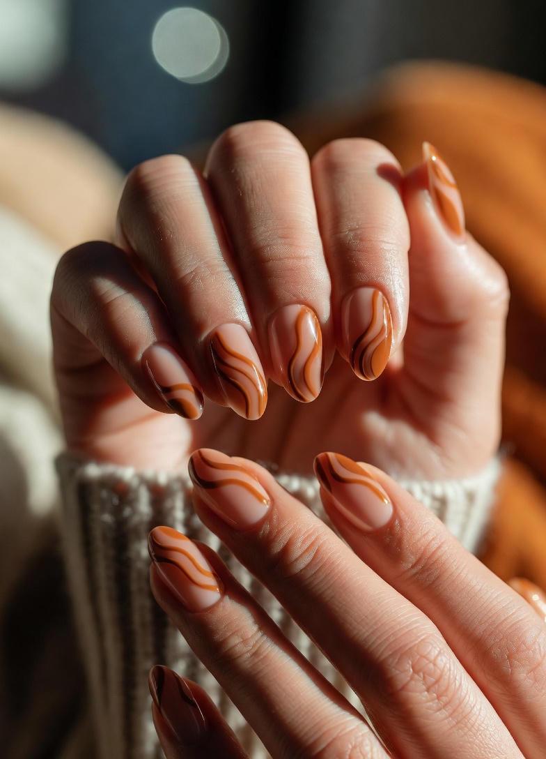 Caramel Shadow Waves Fall Nails Designs