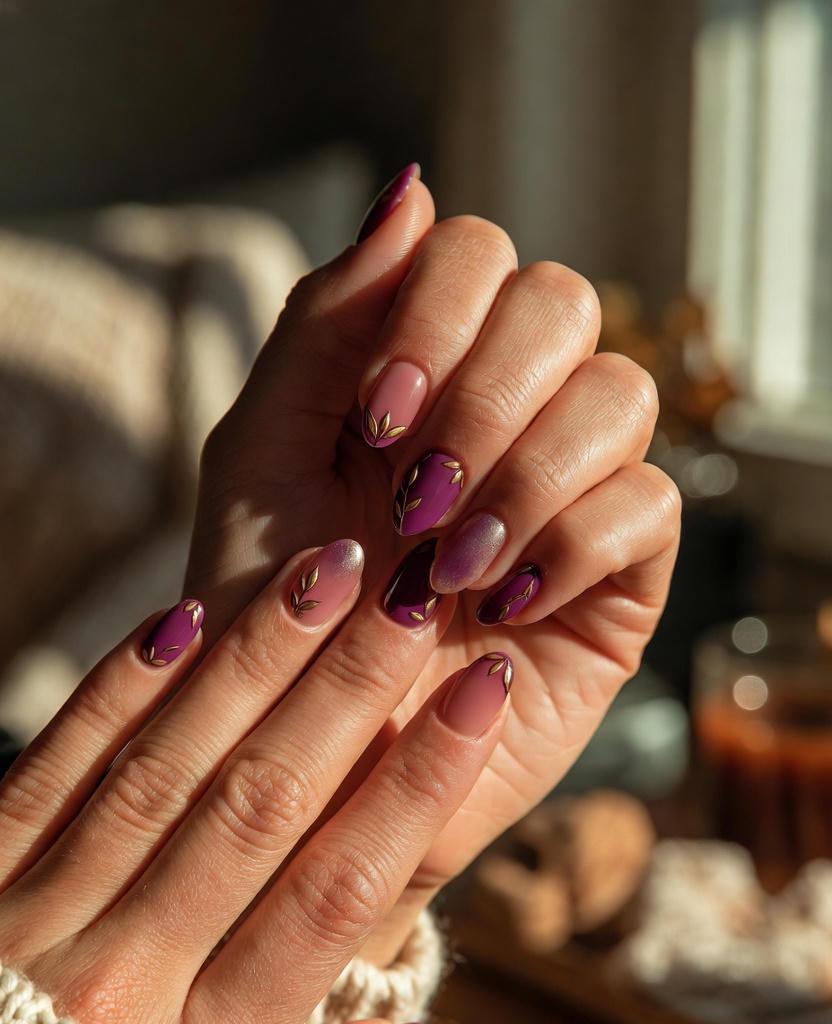 Cozy Plum Sweater Fall Nails Designs
