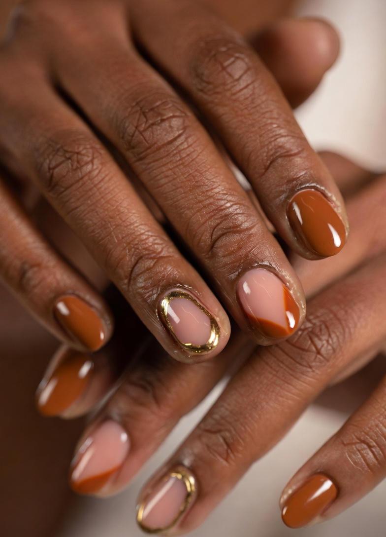 Deep Espresso Autumn Leaf Nails Design