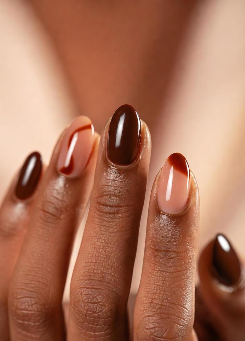 Espresso Brown Swipe Fall Nails Designs