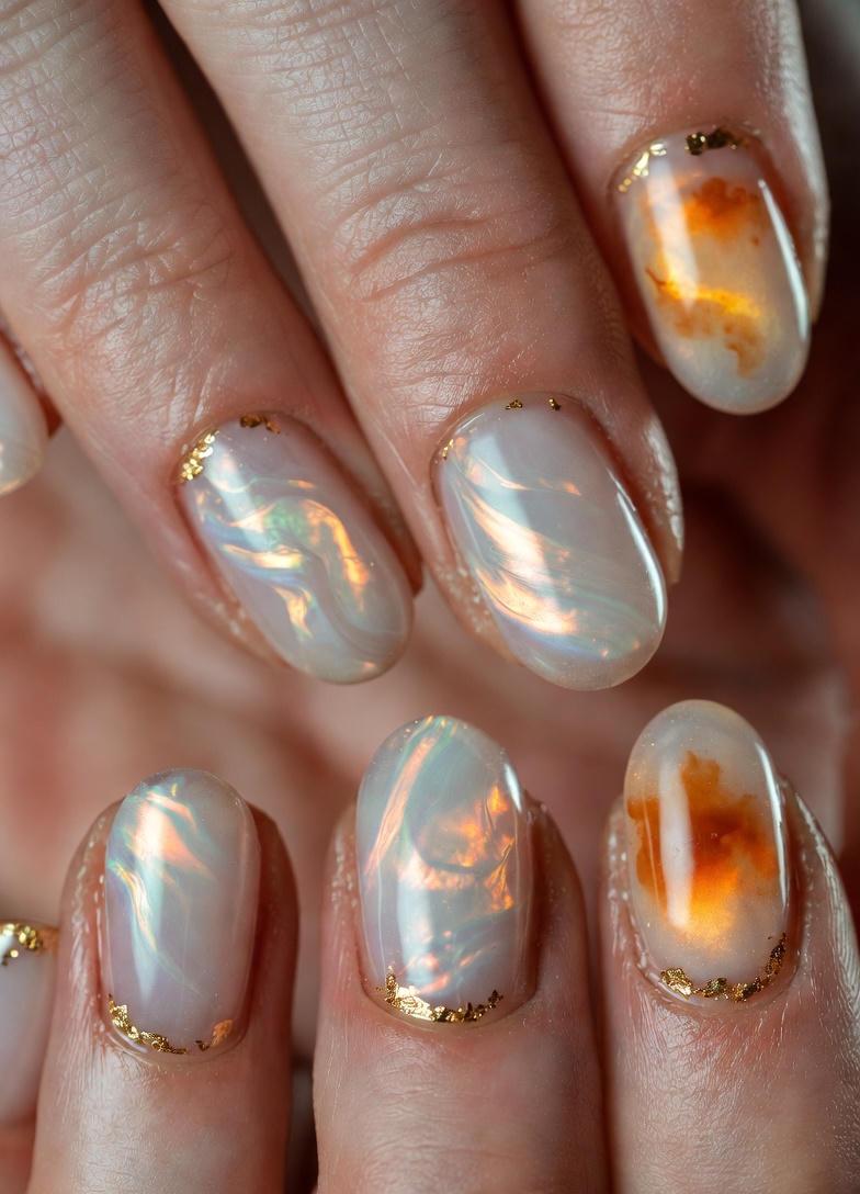 Opal Amber Glitter Fall Nails Designs