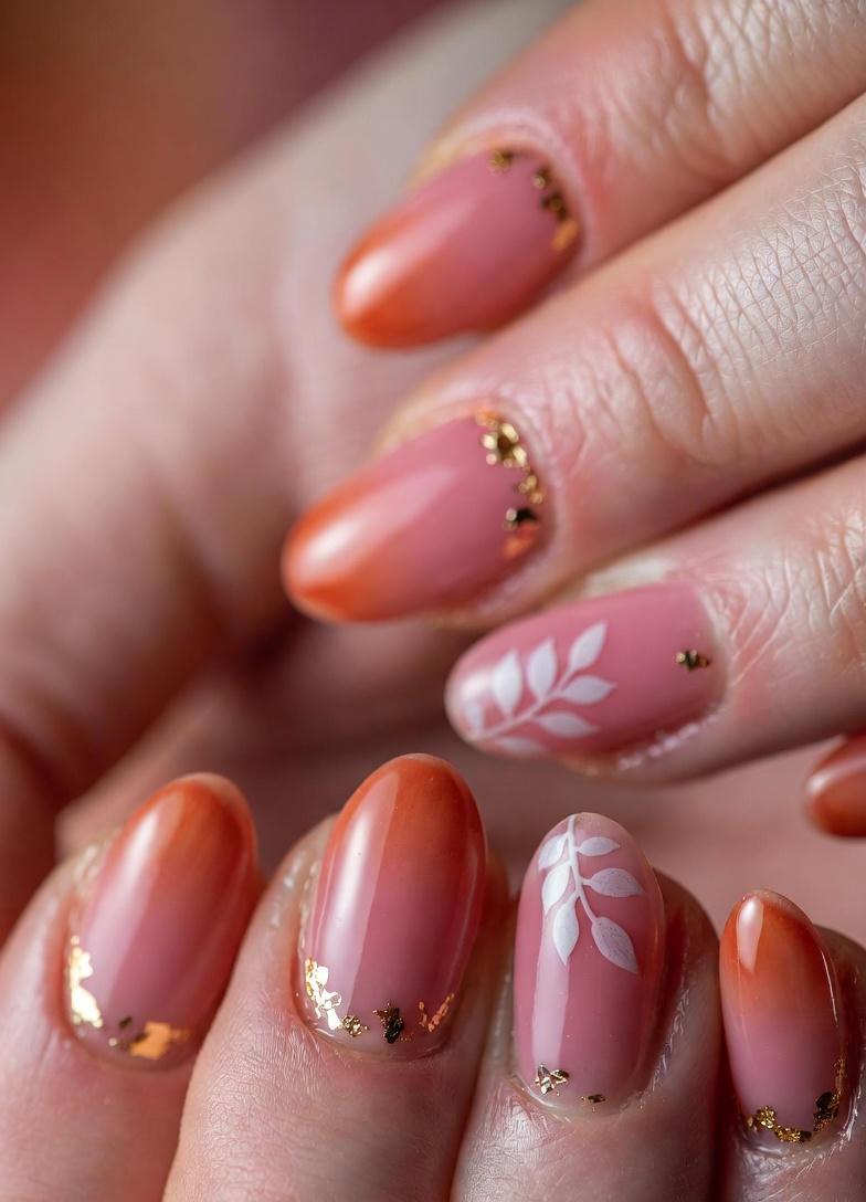 Pink Fall Sunset Nails Designs