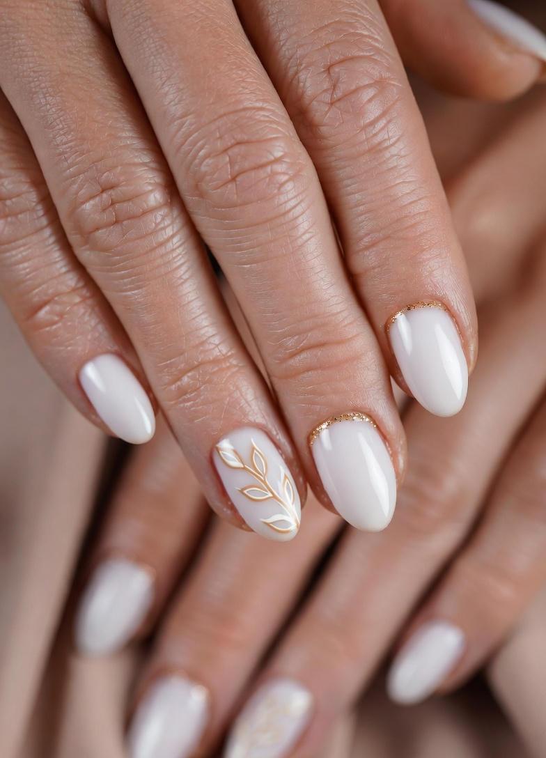 Soft White Fall Minimalist Nails Design