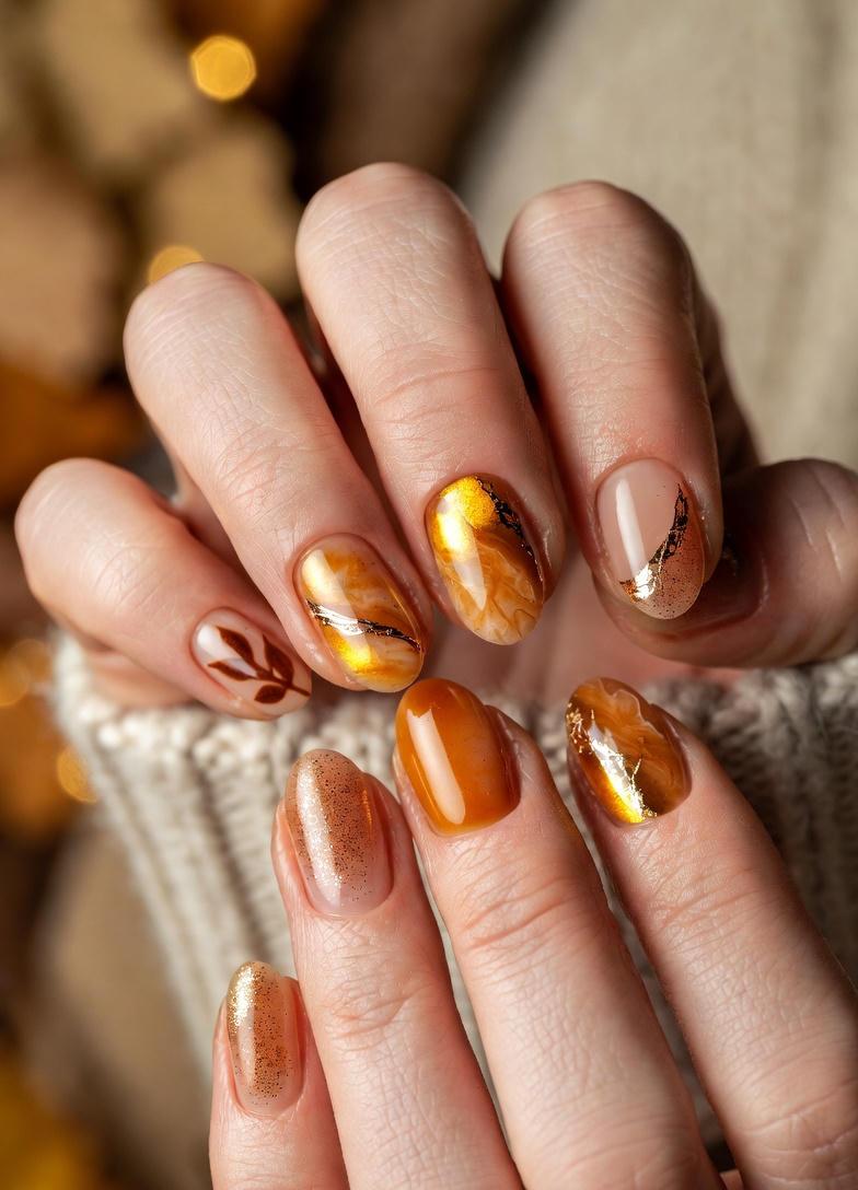 Spiced Amber Fall Nails Design
