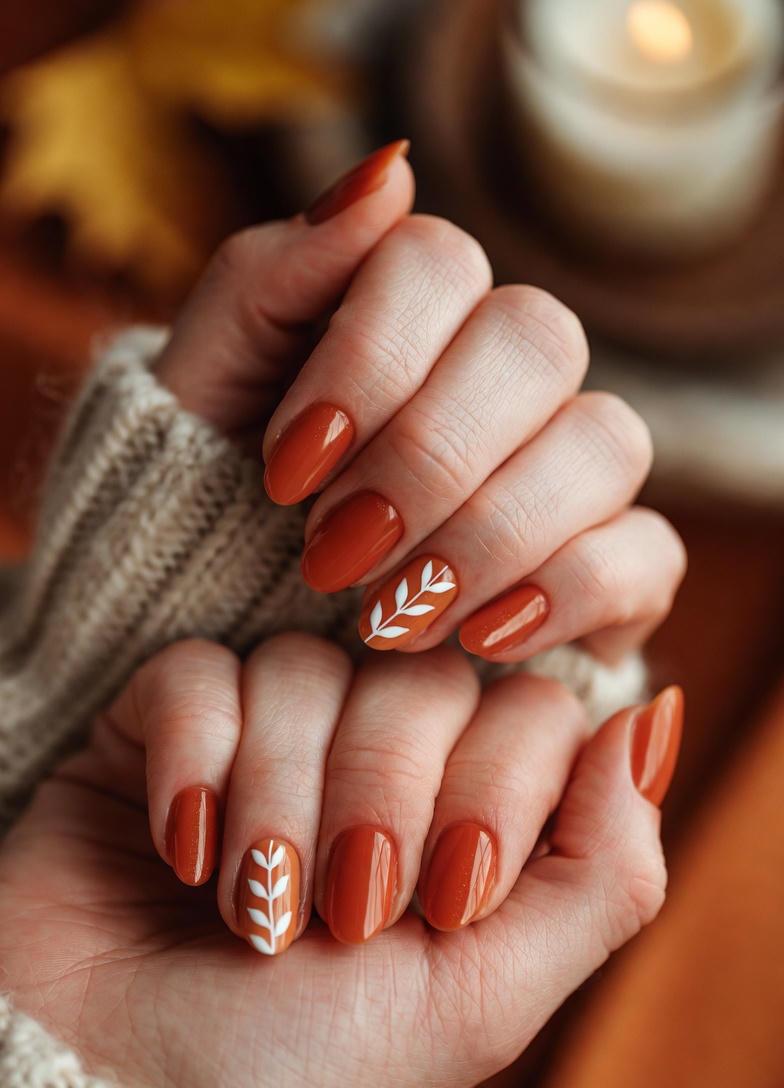 Warm Terracotta Sweater Fall Nails Designs