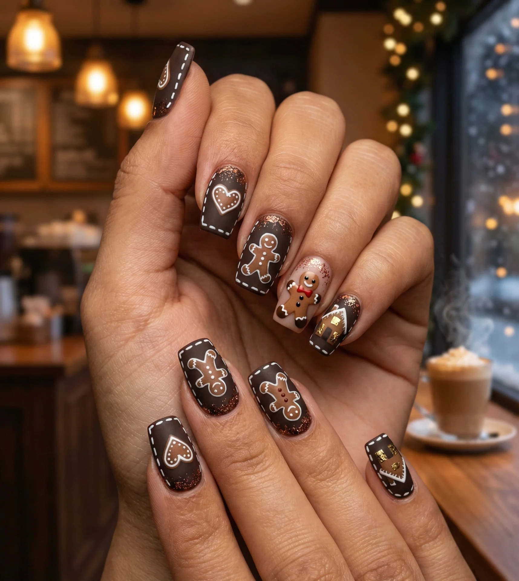 American Dark Gingerbread Nails Designs