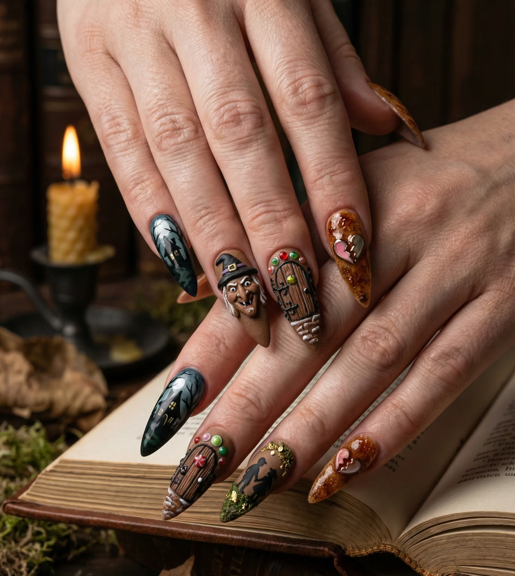 Dark Fairytale Artistic Gingerbread Nails Design