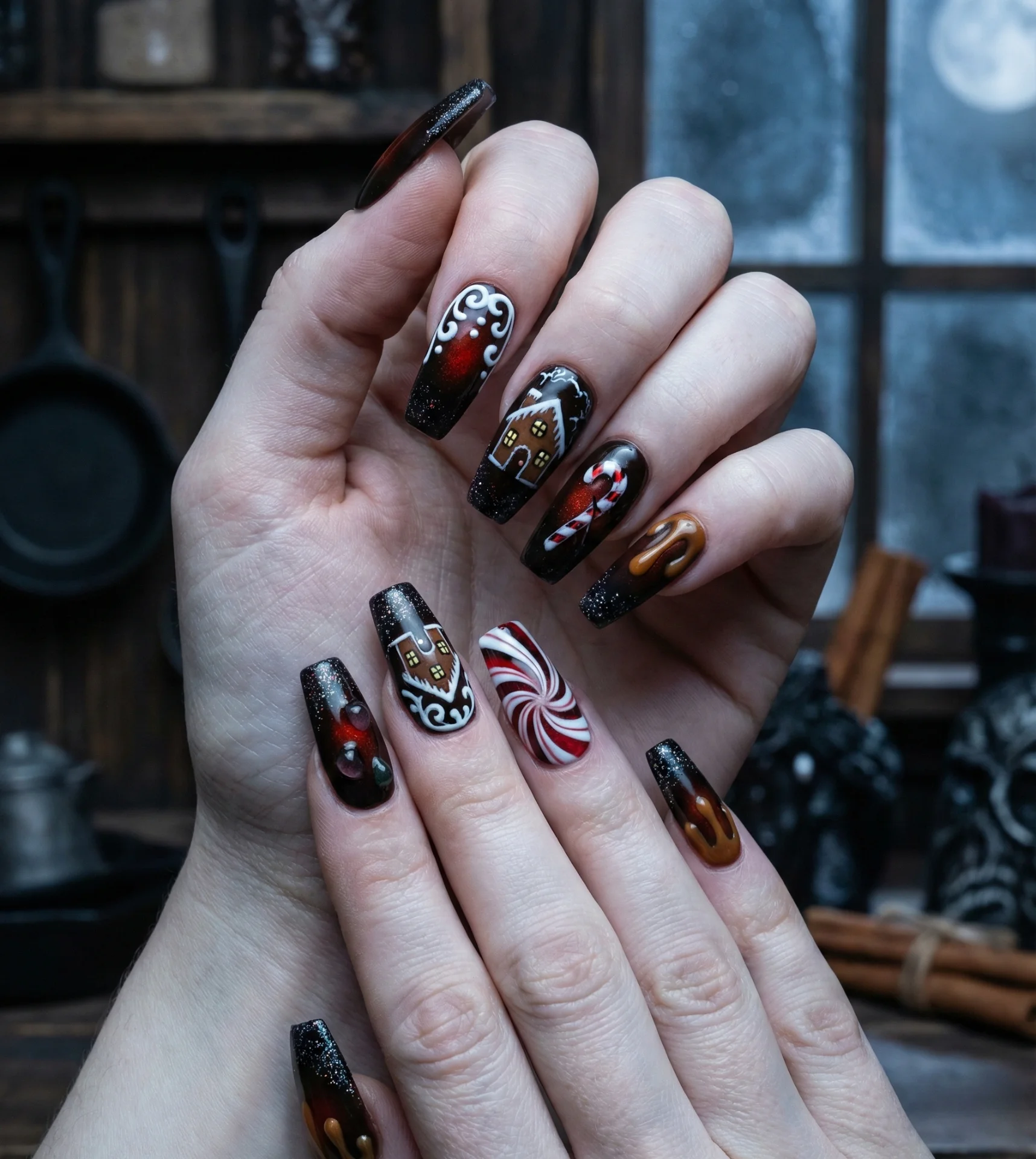 Dark Fantasy Gingerbread Realm Nails Designs