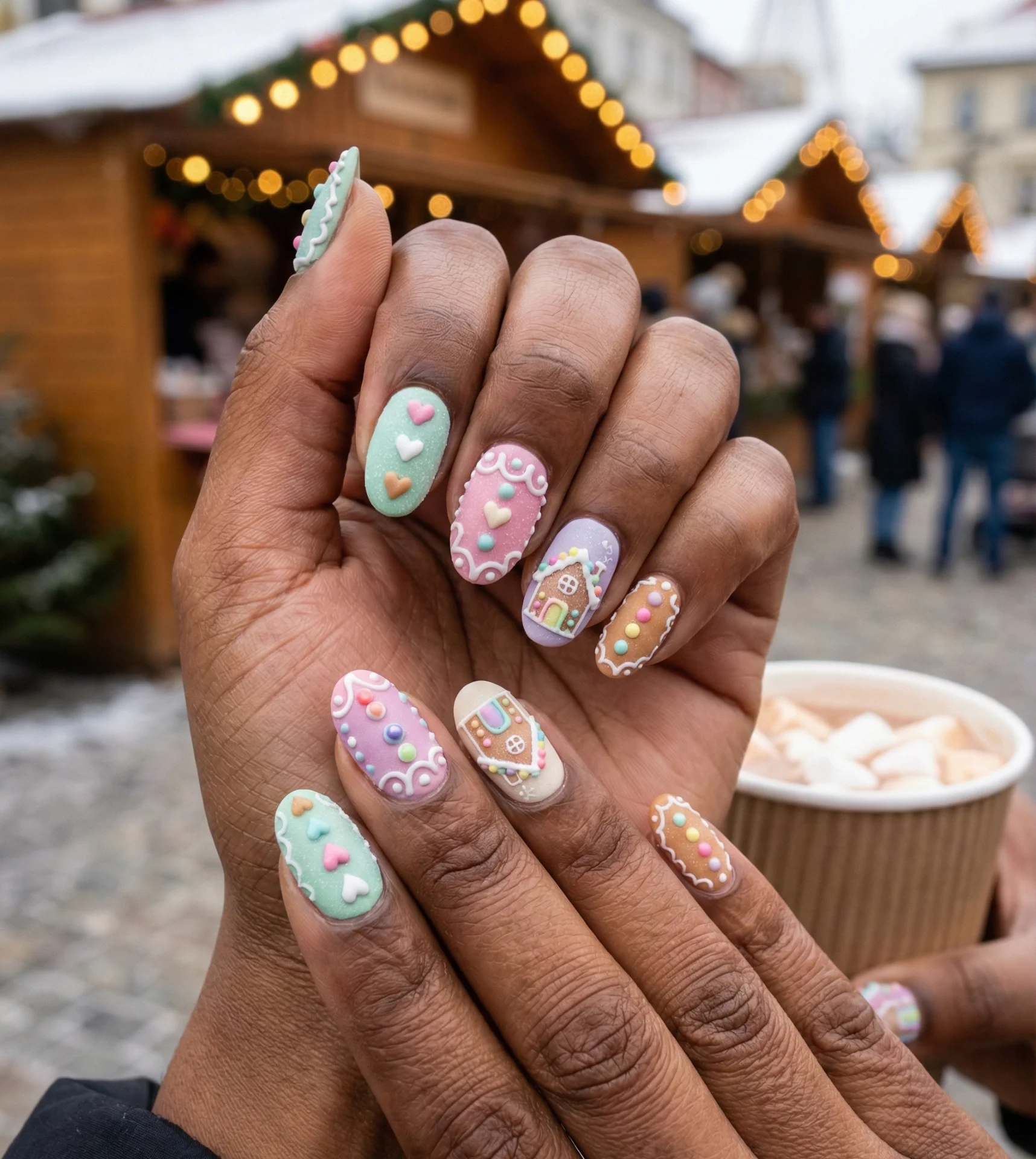 French Glitter Acrylic Winter Nails Designs