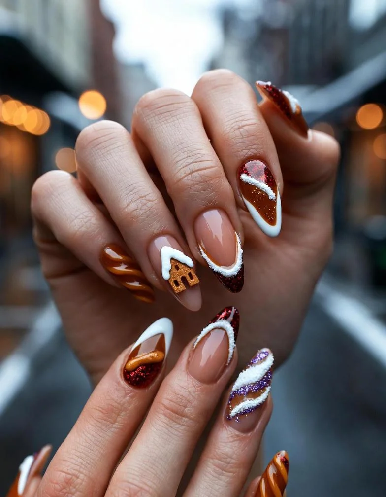 Gingerbread City Glam Nails Designs