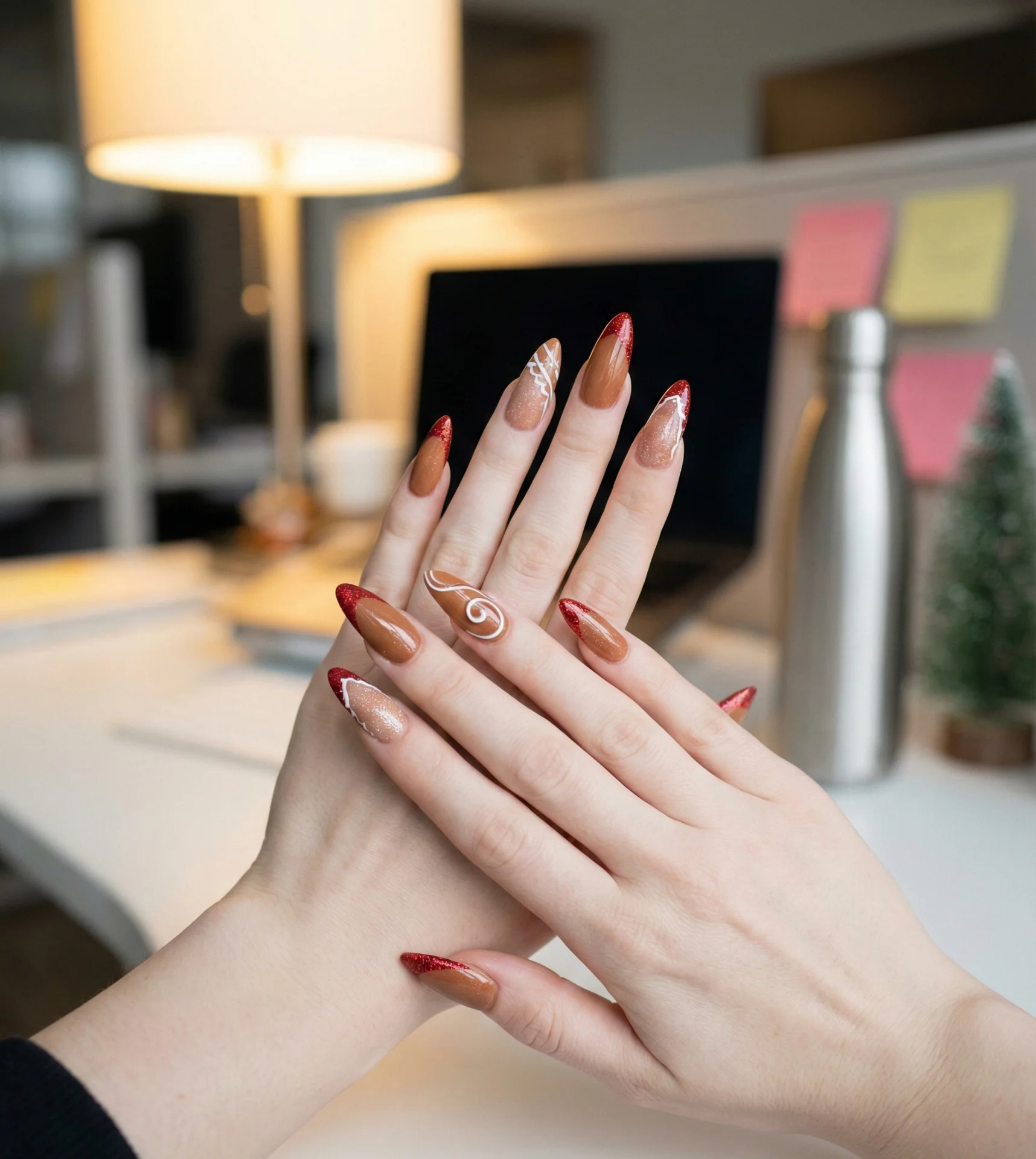 Office Gingerbread Sugar Glitter Nails Designs