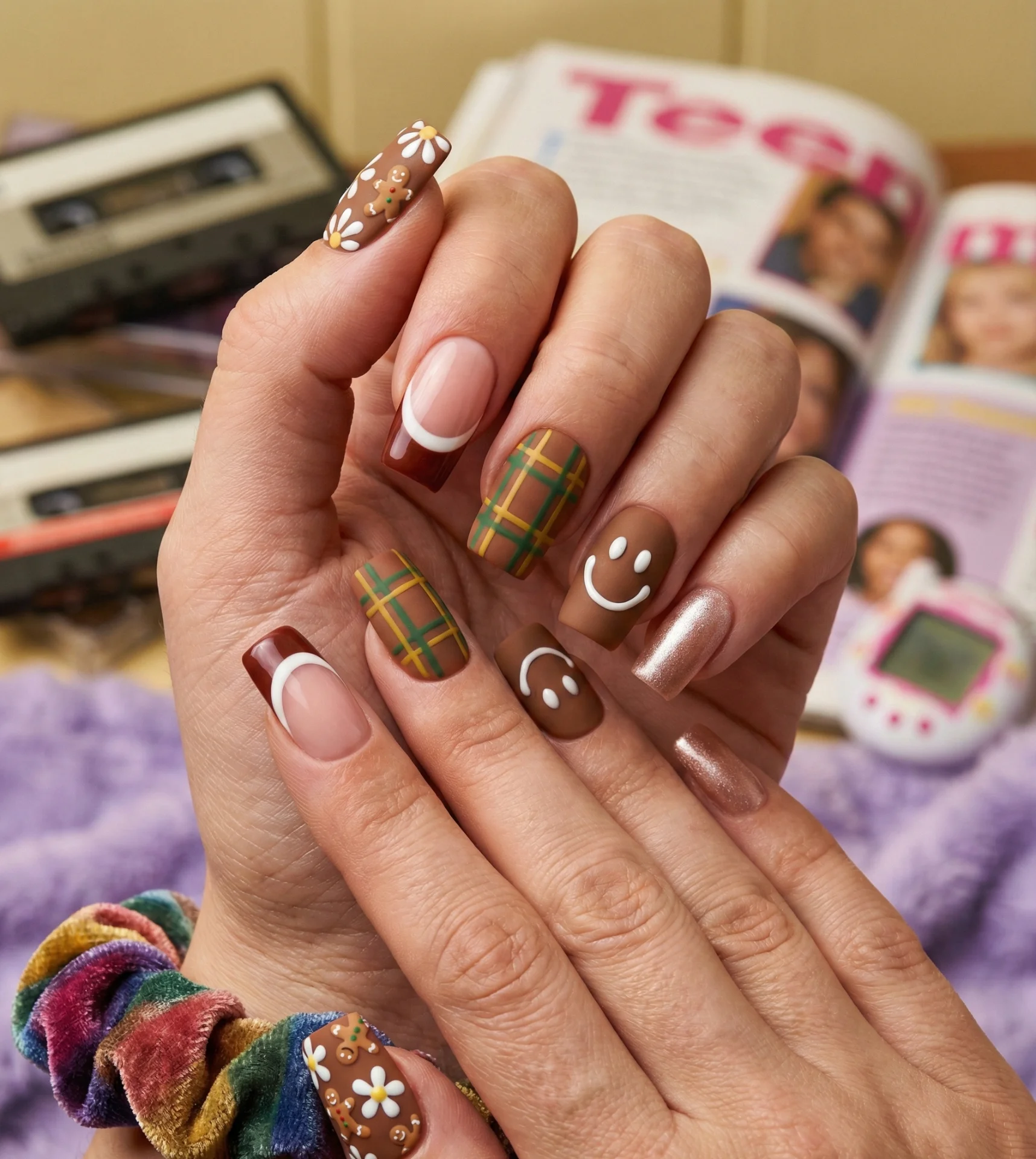 Retro Gingerbread Nails Design