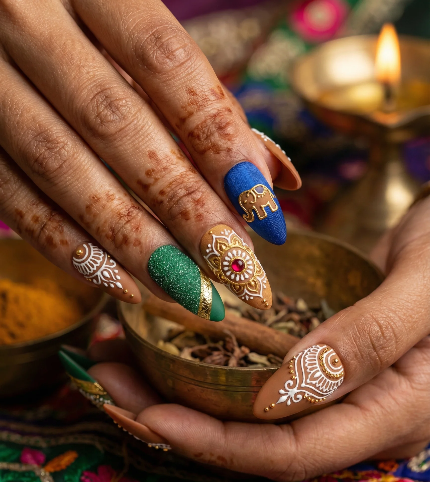 Royal Indian Mehndi Gingerbread Nails Design