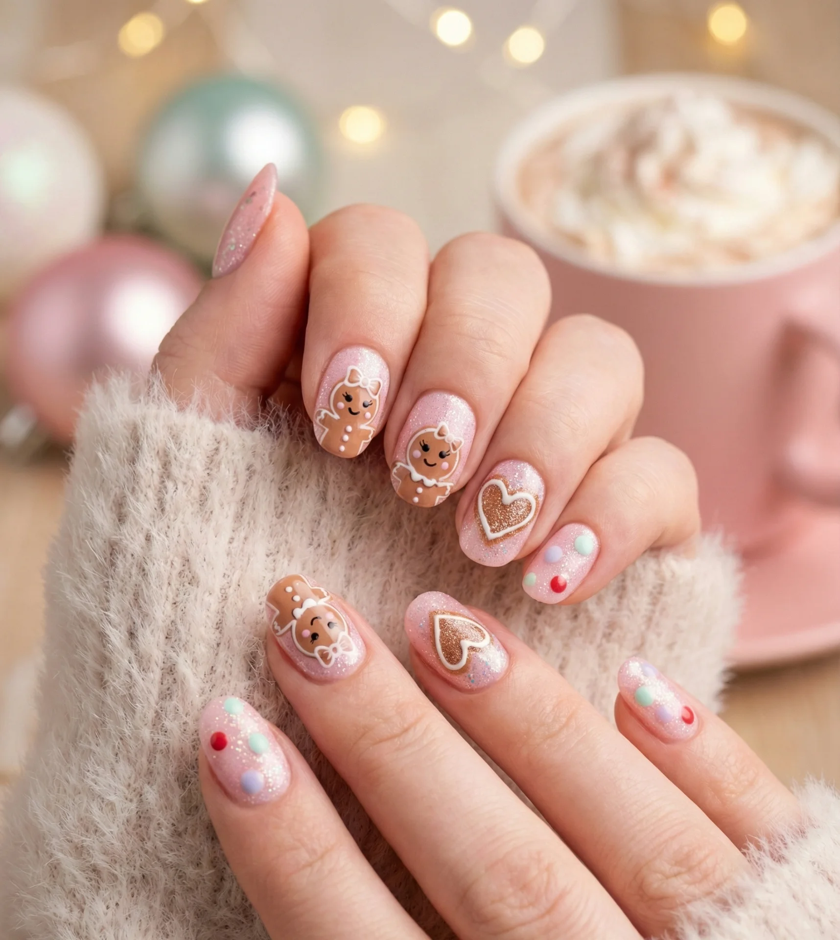 Sparkle Girly Gingerbread Nails Designs