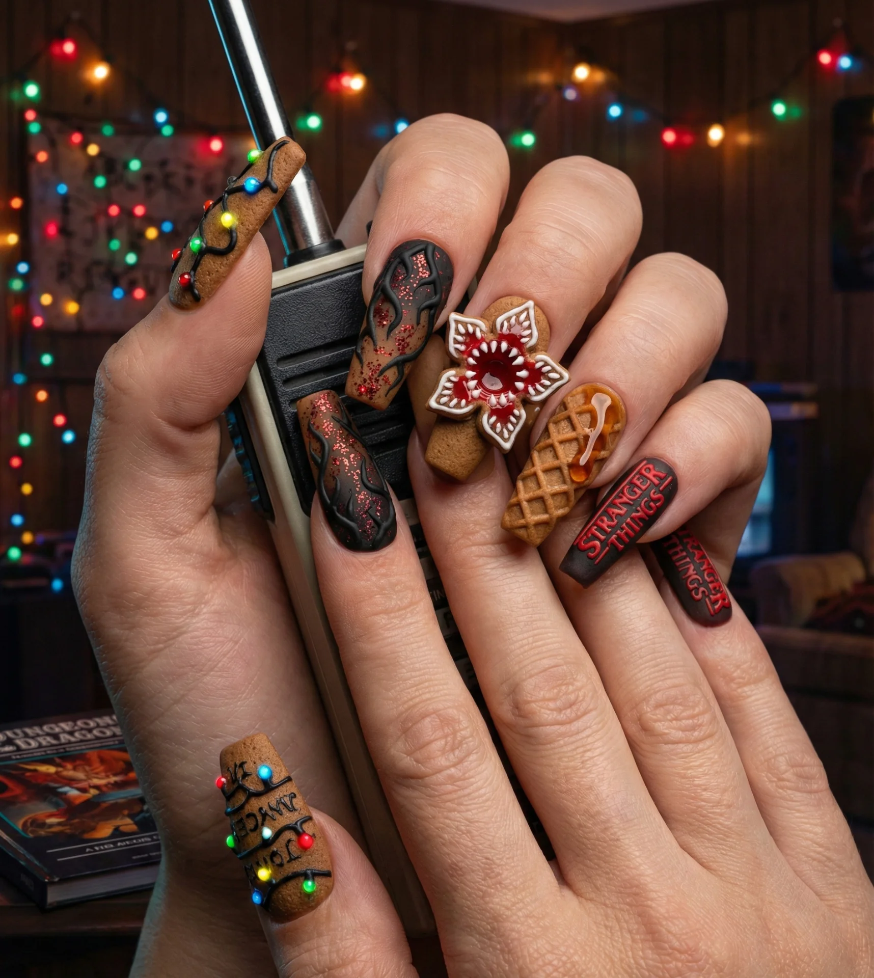 Dark & Glitter Gingerbread Nail Designs for Christmas 2025
