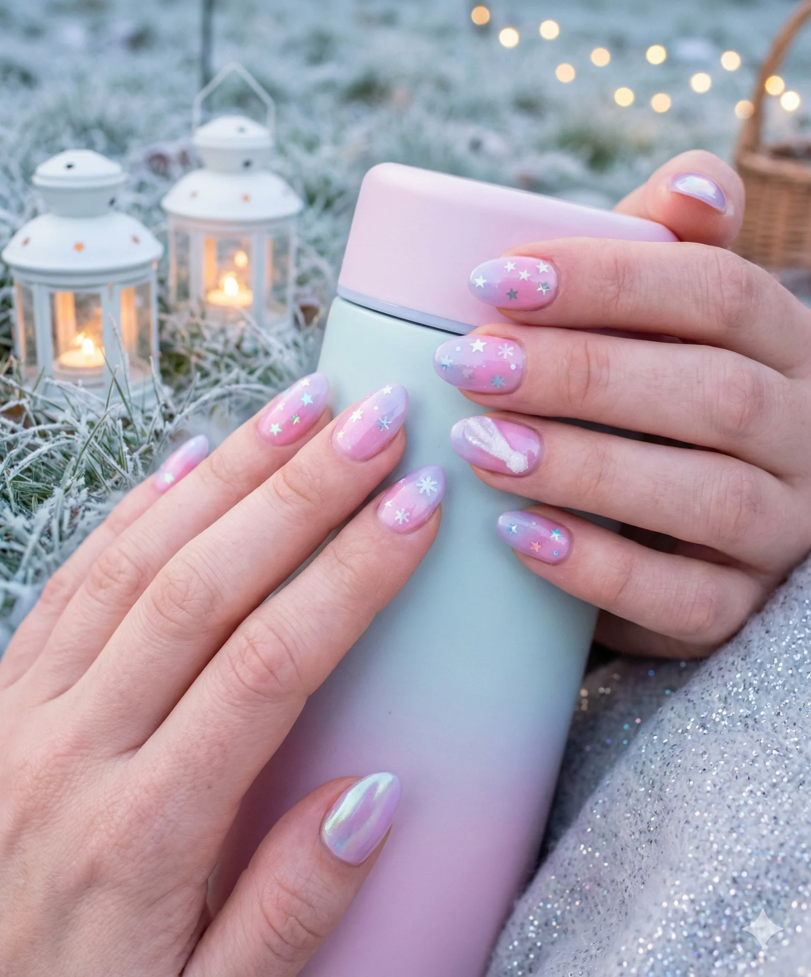 Starlit cotton candy winter nails designs
