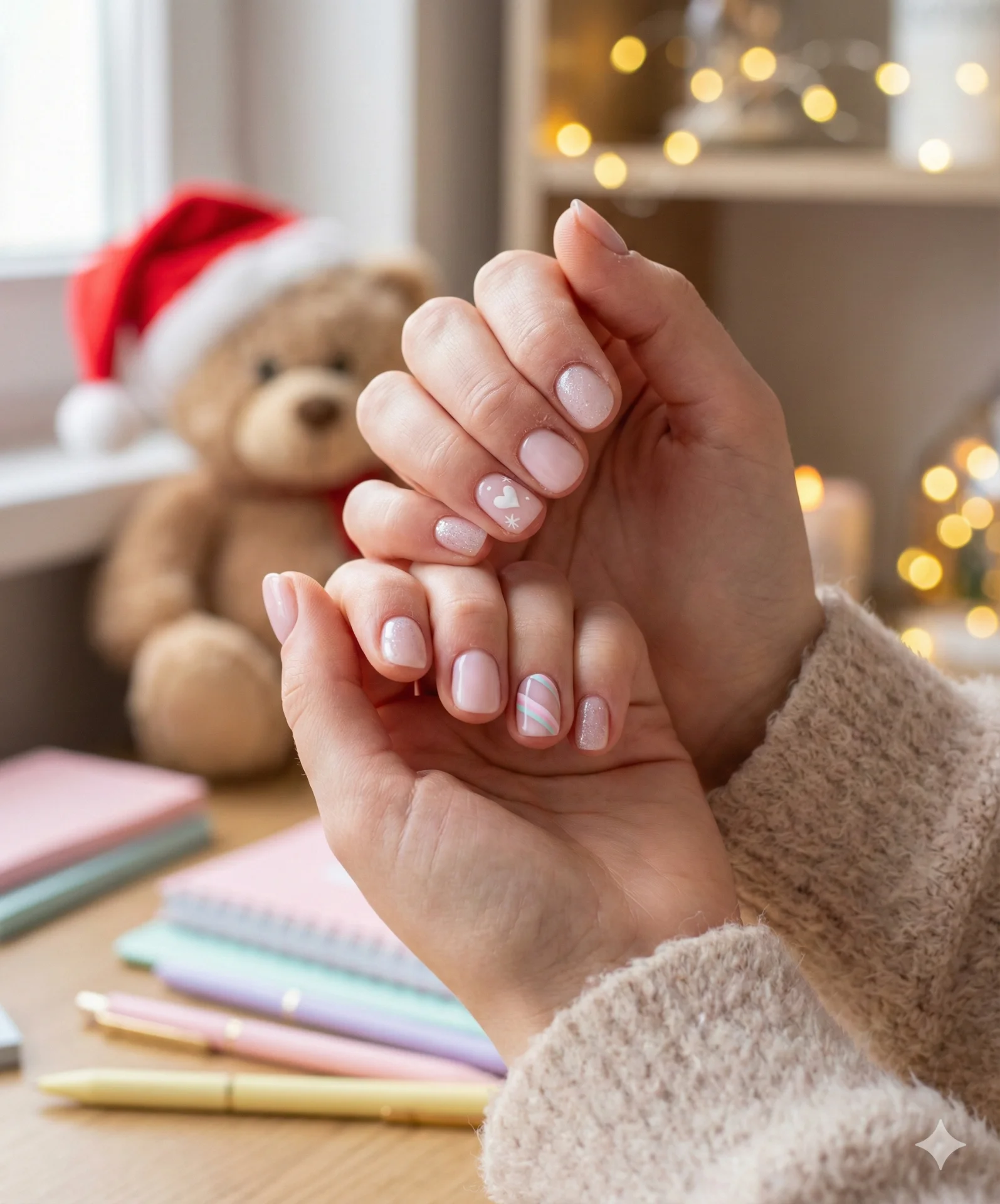 Young girl soft Christmas cute nails designs
